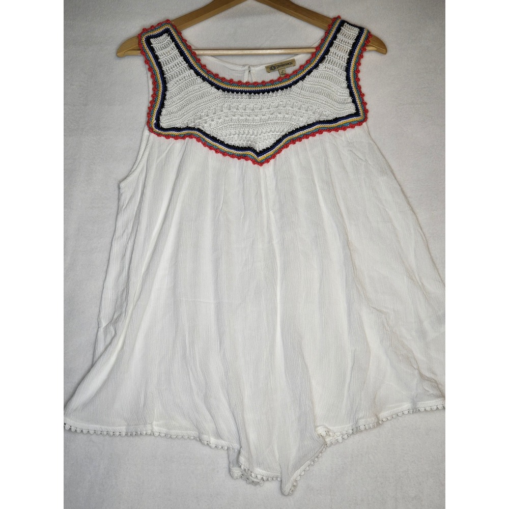 Democracy Womens White Crochet Sleeveless Top Boho Large